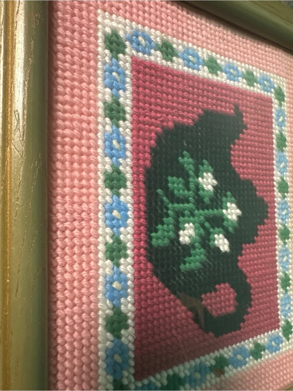 Vtg Framed Needlepoint Wall Art Set Teapot Coffeepot Pink Gold 10.25x12.25”
